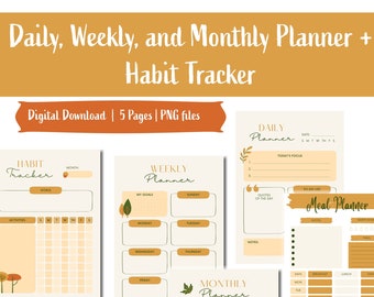 Yellow Daily Weekly Monthly Autumn Planner