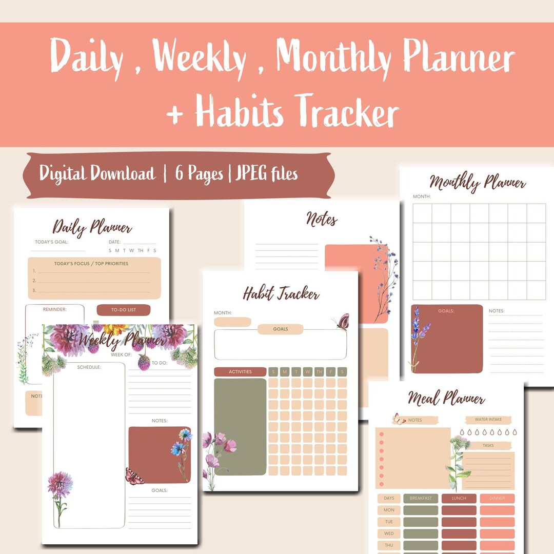 Floral Daily Weekly Monthly Spring Planner - Etsy