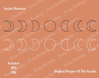 Moon Phase PNG Clipart - Boho Celestial Design (Digital Download)