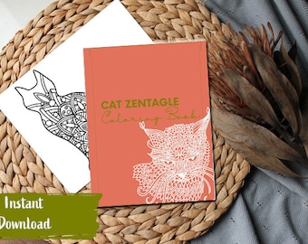 Cat Zentangle Coloring Book – Adult Coloring Pages (Digital Download)