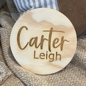 Enseigne de bébé personnalisée en bois, faire-part de bébé, rond, nom de bébé, photos de bébé, baby shower, enseigne personnalisée en bois en 3D