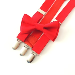 Profusion circle Elastic Y-Shape Adjustable Tie Strap Suspenders Bowtie Set Red