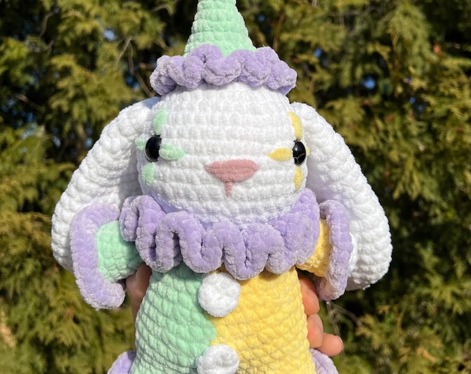 Bunny in Jester Outfit Medium Size Plushie - Cone Hat Jester Bunny ...