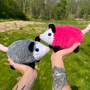 Chubby possum plushies - pink and grey possum plushies - super soft crochet plushies