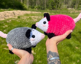 Chubby possum plushies - pink and grey possum plushies - super soft crochet plushies