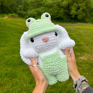 Bunny in frog outfit medium size plushie - super soft crochet plushie