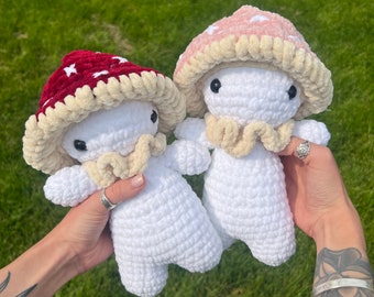 Toadstool mushroom boy medium sized plushie- super plush crochet plushie