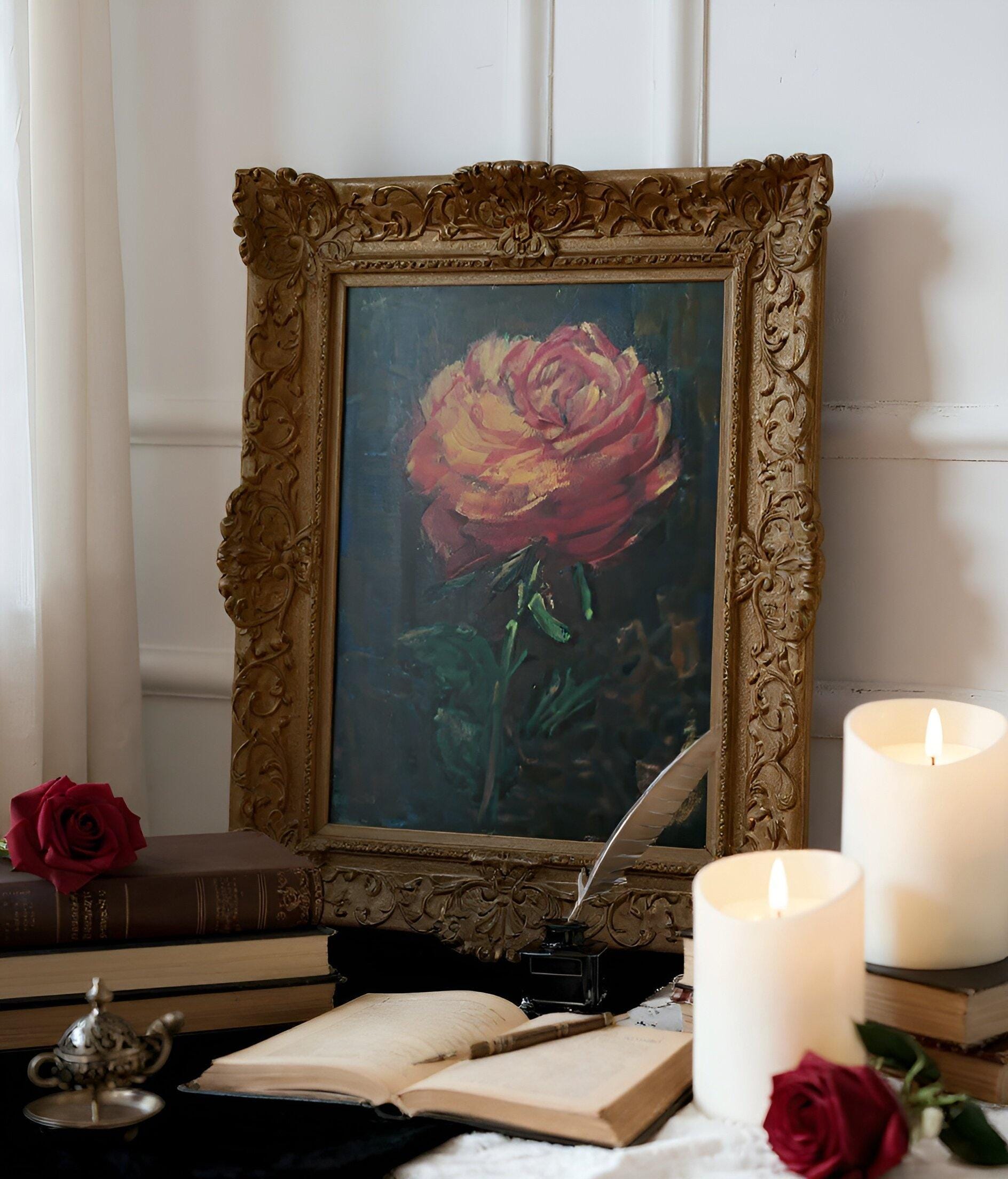 赤いバラ　アクリル画 ヴィンテージゴシックロマンティックな赤いバラのアクリル画 - Etsy 日本