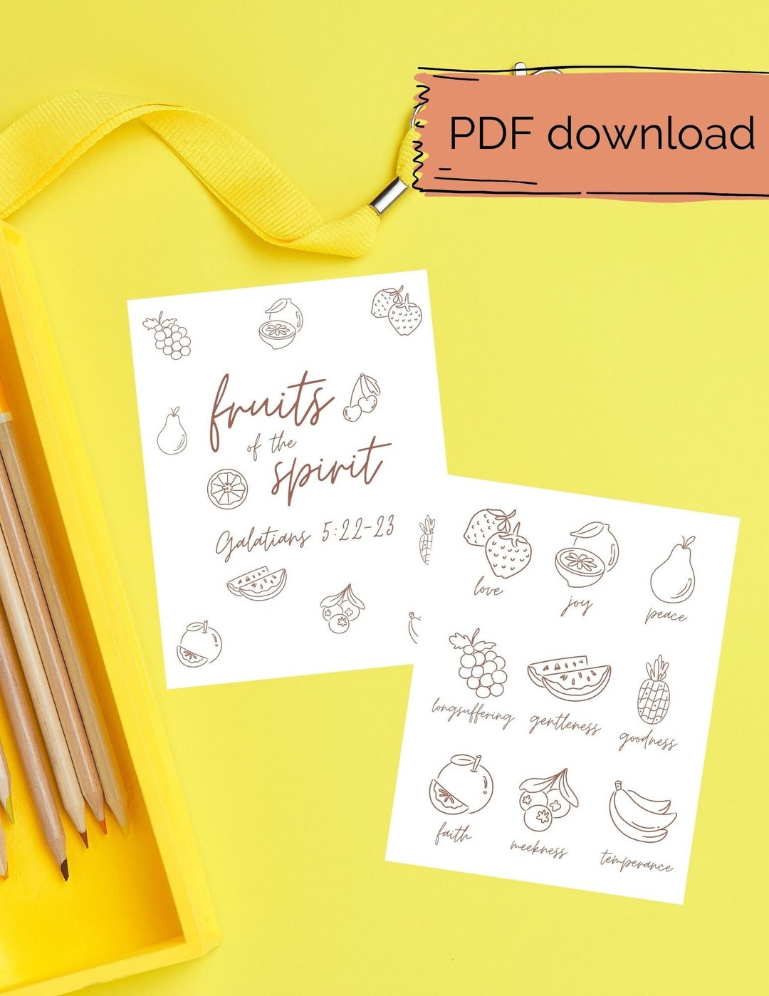 KJV Cute Fruits of the Spirit Coloring Pages - Etsy