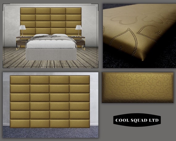 King Bed 335cm X 175cm Upholstered Headboard Panels Gold Hearts