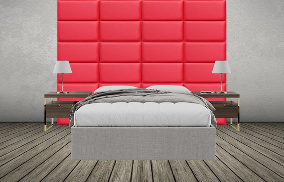 King Bed 335cm X 175cm Upholstered Headboard Panels Red Faux PU