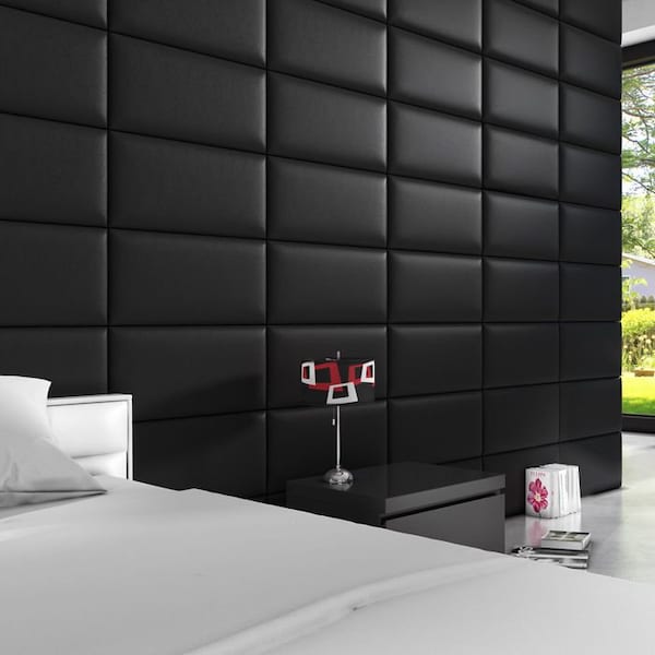 Genuine Black Leather Upholstered Wall Panels Headboard