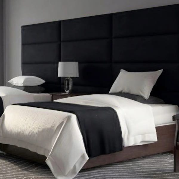 Luxury Soft Plush Black Velvet Upholstered Wall Panels Headboard