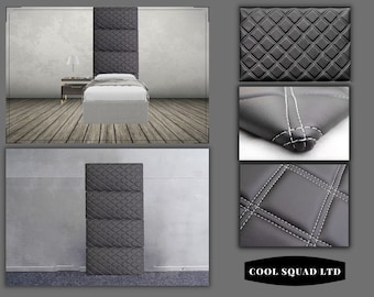 Single Bed 91cm X 117cm Upholstered Headboard / Panels Black Faux PU Leather White Stitch