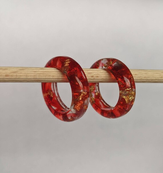 Red resin ring statement ring with choice of gold silver or Etsy