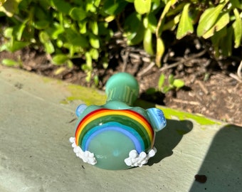 TOBACCO GLASS 4.5” Jade Glass Pipe With Rainbow Figure Handmade
