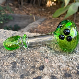 TOBACCO GLASS 4.5” Lime Green  Glass Pipe With black dots,flat mouth & maria ring (Handmade)