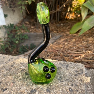TOBACCO GLASS 4.5” Lime green & black with donut mouth Glass Pipe (Handmade)