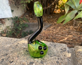 TOBACCO GLASS 4.5” Lime green & black with donut mouth Glass Pipe (Handmade)