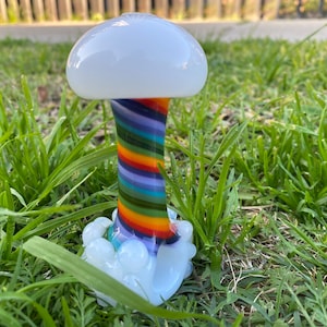TOBACCO GLASS 4.5” Rainbow Mushroom Glass Pipe With puffs (Handmade)