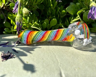 TOBACCO GLASS  Inside-Out Rainbow Glass Pipe With Rainbow Figure. Handmade