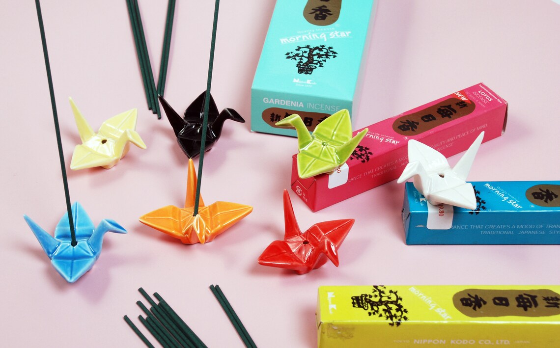Japanese Origami Style Porcelain Crane Stick Incense Holder Etsy