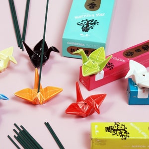 Japanese Origami Style Porcelain Crane Stick Incense Holder 2"L Assorted Colors