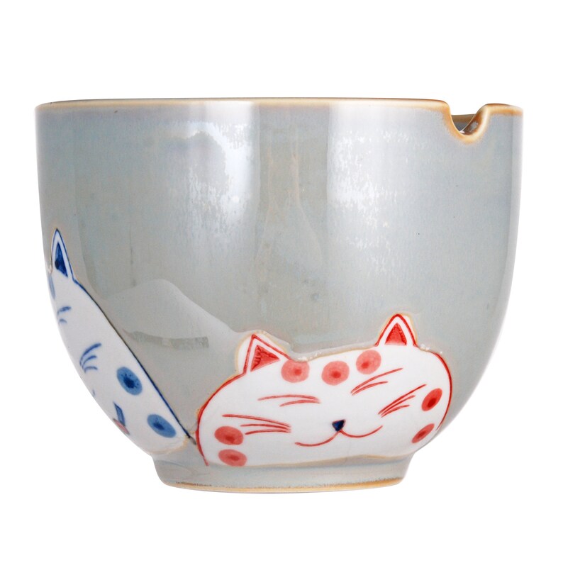 Handpainted Neko Cats Design Quality Porcelain Japanese Ramen Udon Noodle Bowl with Chopsticks Gift Set 5 Inch Diameter 14 fl oz