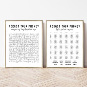 bathroom prints | forgot your phone print | guest bathroom decor | word search printable wall art | bathroom wall decor | digital download