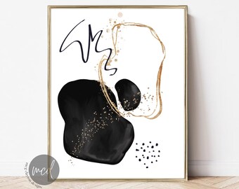abstract wall art prints | minimalist wall decor | printable abstract | neutral wall art | black and white and gold art | digital download