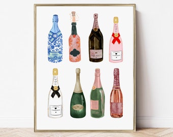 printable bar wall art | bar wall print | bar cart champagne art print | eclectic decor | home bar decor | wine lover gift | trendy bar art