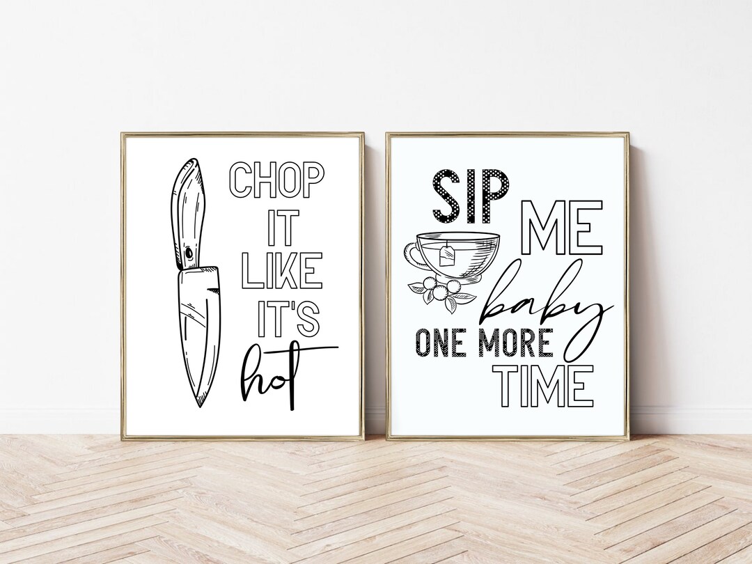 Printable Black and White Kitchen Wall Art SET OF TWO Sip Me Etsy