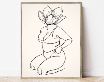 Printable Line Art Woman Wall Art, Body Positivity Poster, Positive Self Art Print, Women Supporting Women Print, Self Love Art