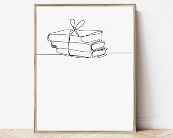 bookish art print | book lover printables | digital download | book wall art | book lover gift | neutral wall art print | line art books