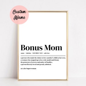custom bonus mom definition printable wall art | gift for bonus mom | personalized art print for bonus mom | digital dictionary print