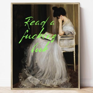 lees een verdomd boek | afdrukbare feministische kunstprint | veranderde kunst | boekenliefhebber afdrukken | maximalistische kunst | eclectische inrichting | boekenachtige kunst aan de muur