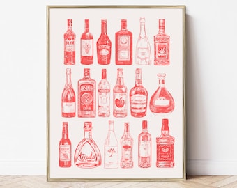 printable bar wall art | bar wall print | bar cart vintage liquor bottles print | eclectic decor | home bar decor | trendy bar art