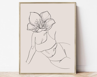 Printable Body Positivity Feminine Line Art Wall Art, Beautiful Curvy Woman Wall Decor, Self Love Body Positive Art