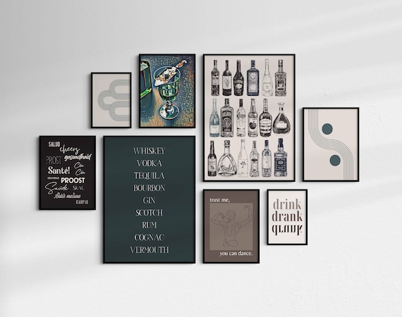 printable home bar wall art prints | SET OF 8 | bar wall art print | bar cart decor | trendy bar accessories | home bar decor | art bundle