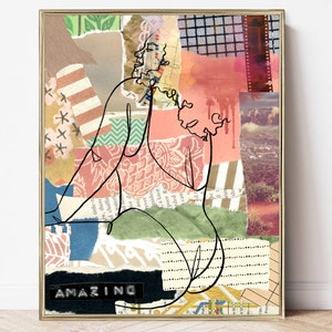 Druckbare eklektische Frau Linie Wandkunst, Body Positivity Scrapbook Poster, Maximalistische Selbstliebe Kunst, Frau Körper Silhouette, feministische Kunst