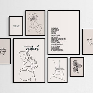 printable body positivity wall art | SET OF 8 | beautiful curvy woman wall decor | self love body positive art bundle | feminine line art