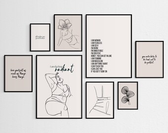 printable body positivity wall art | SET OF 8 | beautiful curvy woman wall decor | self love body positive art bundle | feminine line art