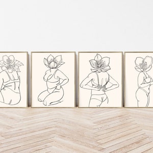 Printable Body Positivity Feminine Line Art Wall Art, SET of 4 Beautiful Curvy Woman Wall Decor, Self Love Body Positive Art Bundle