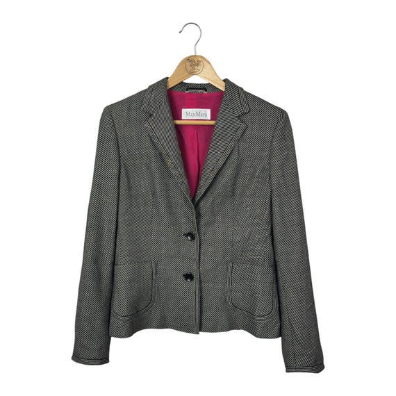 Vintage Max Mara Wool Silk Blazer – Women’s Size 42 – Gray Italian Designer Jacket