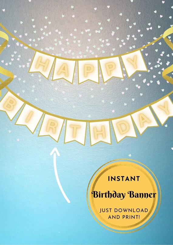 Printable Birthday Banner Gold | Etsy