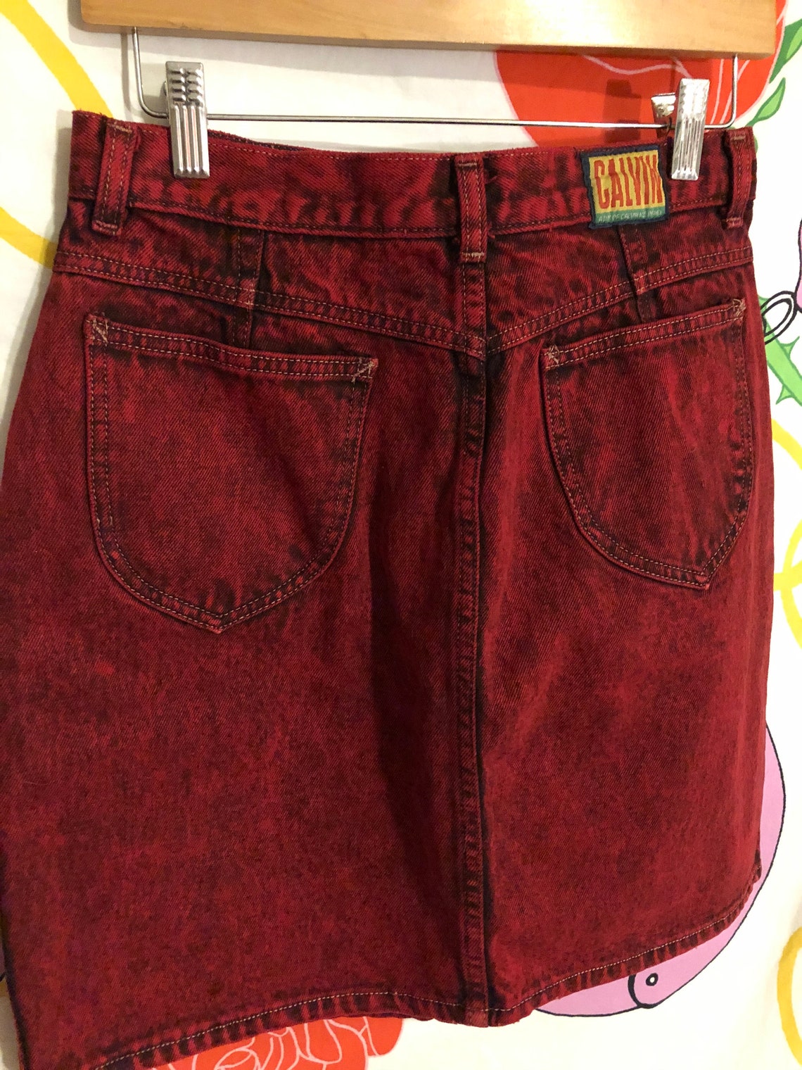 calvin klein red denim skirt