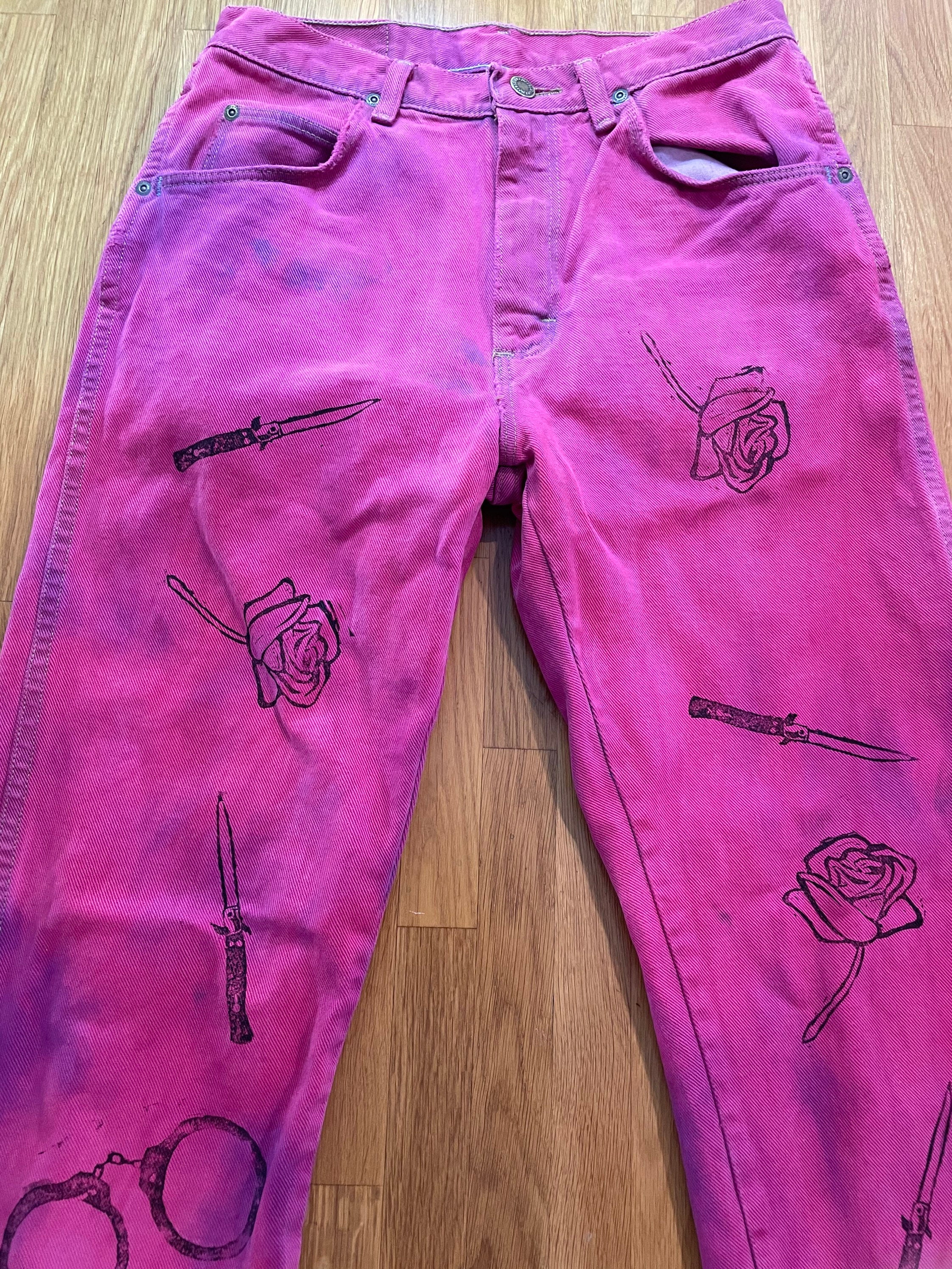 Bright Pink / Purple Hand-dyed and Hand-stamped Wrangler Jeans - Etsy