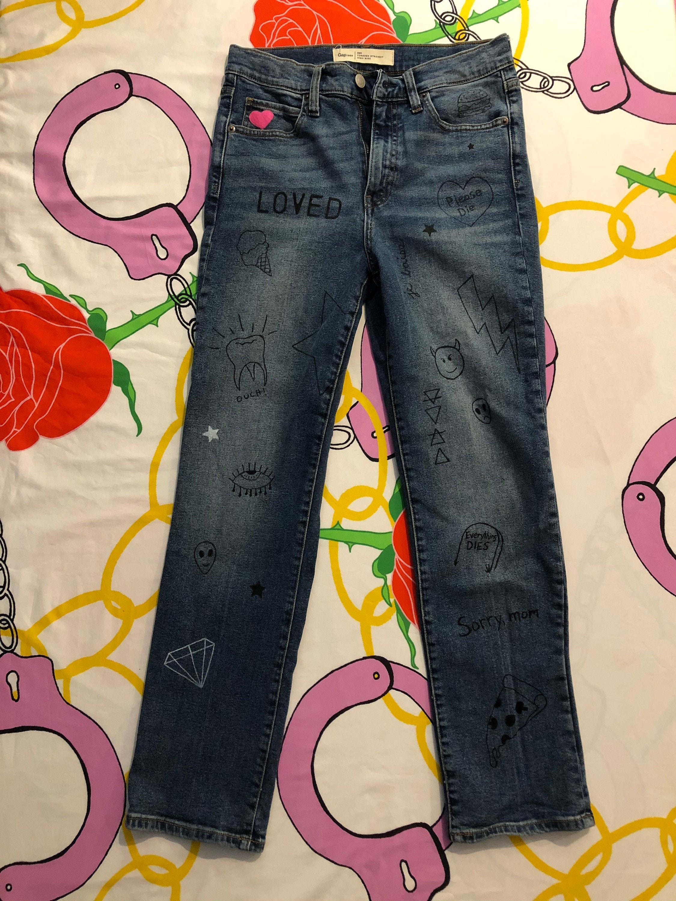Hand-drawn Custom Jeans - Etsy India