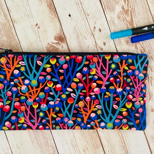 Bright flower buds large pencil pouch-beautiful colorful pencil holder-flower buds makeup bag-travel bag-accessories case