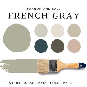 Farrow and Ball FRENCH GRAY Color Palette, Sage Green Color Palette, Sage Green Kitchen Cabinets, Whole House Color Palette, Cottagecore